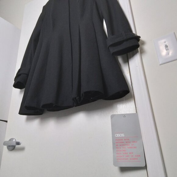 Asos NWT Black'The Dolly Skater' Swing Fit & Flair Frock Coat Hidden ButtonsSz10 - Picture 6 of 16